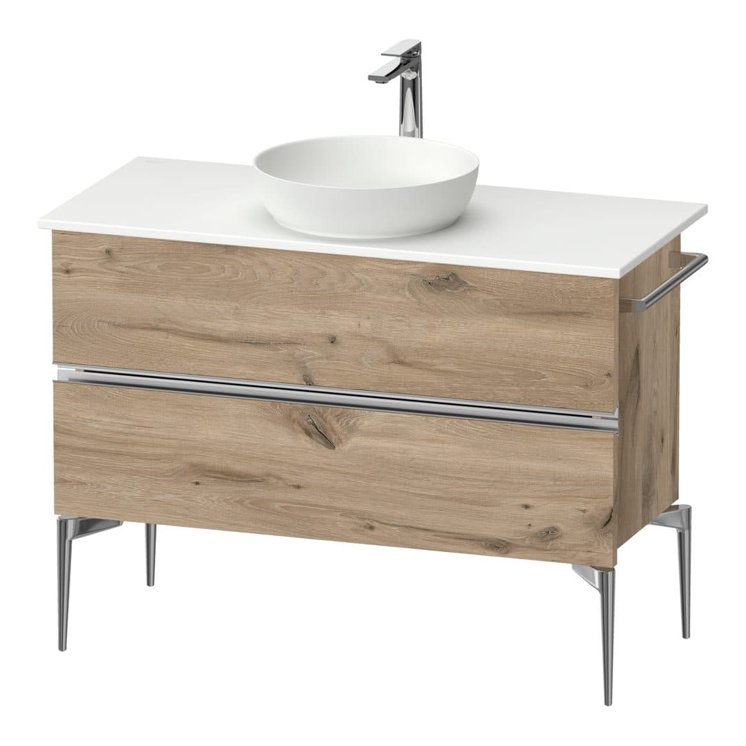Duravit Sivida – Έπιπλο Νιπτήρα – 1045 mm, για κονσόλα, 2 συρτάρια, νιπτήρας κέντρο, Chrome Glossy – Marbled Oak Matt, Decor (SV4659010550000)