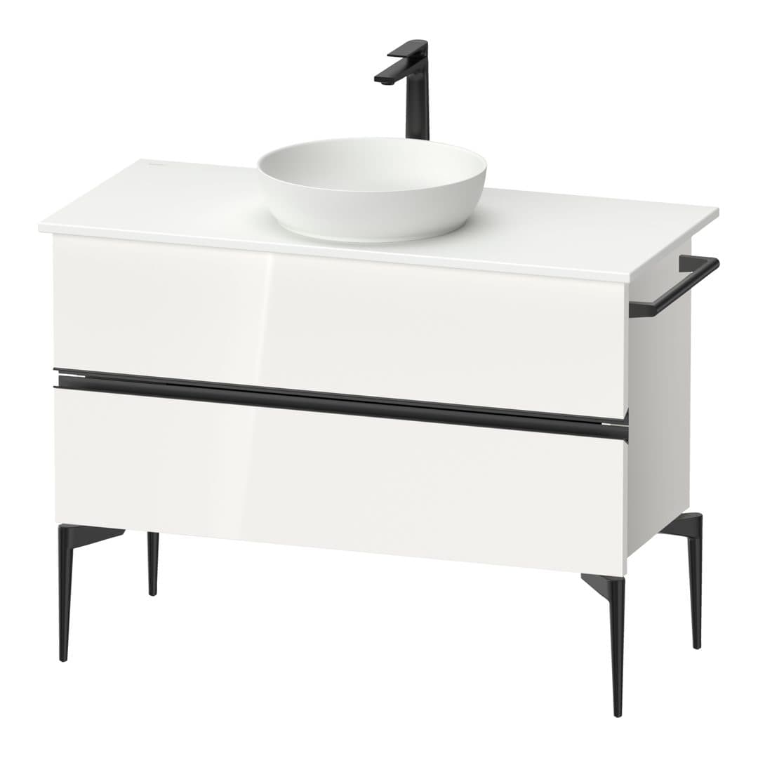 Duravit Sivida – Έπιπλο Νιπτήρα – 1045 mm, για κονσόλα, 2 συρτάρια, νιπτήρας κέντρο, Diamond black Matt – White High Gloss, Decor (SV46590BD220000)