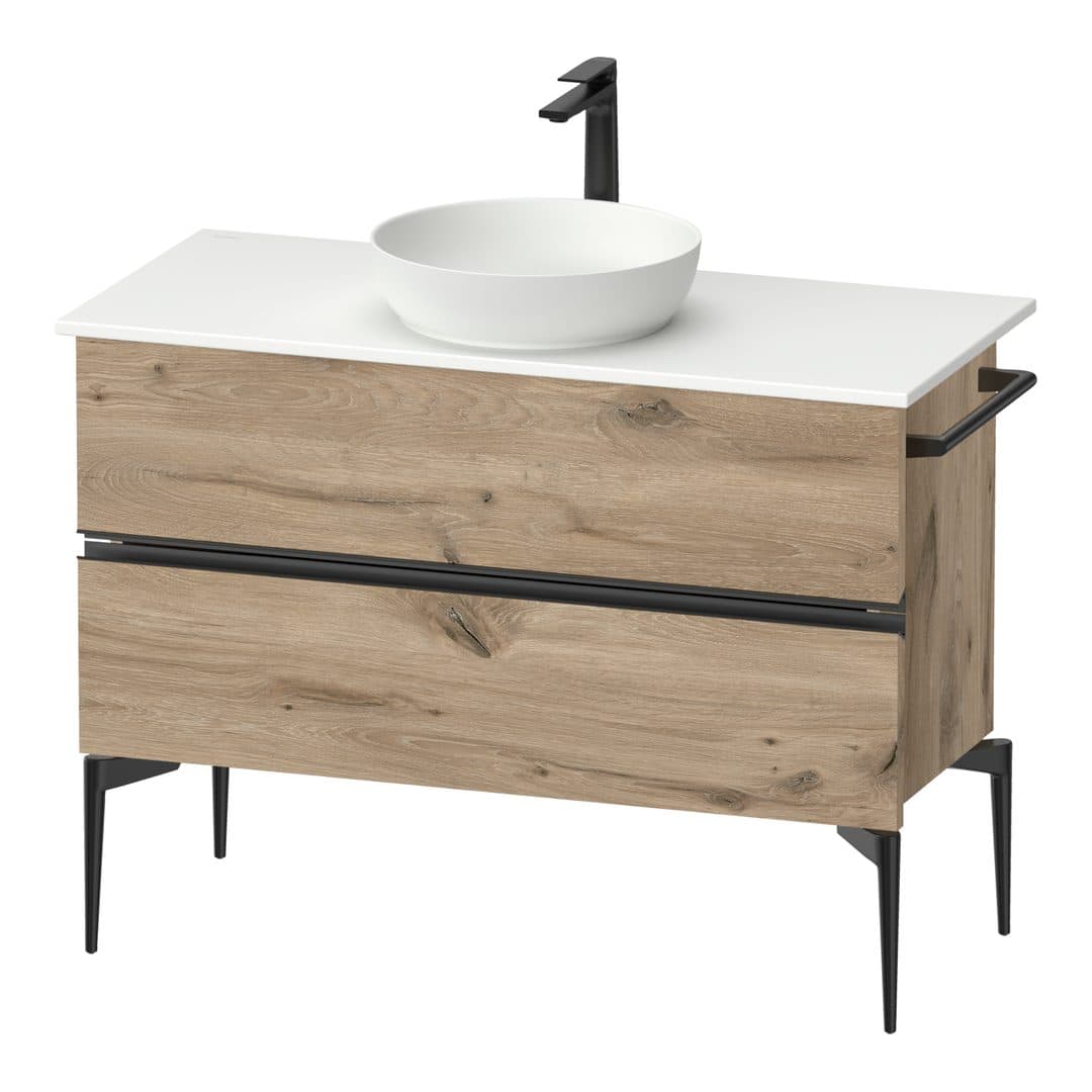Duravit Sivida – Έπιπλο Νιπτήρα – 1045 mm, για κονσόλα, 2 συρτάρια, νιπτήρας κέντρο, Diamond black Matt – Marbled Oak Matt, Decor (SV46590BD550000)