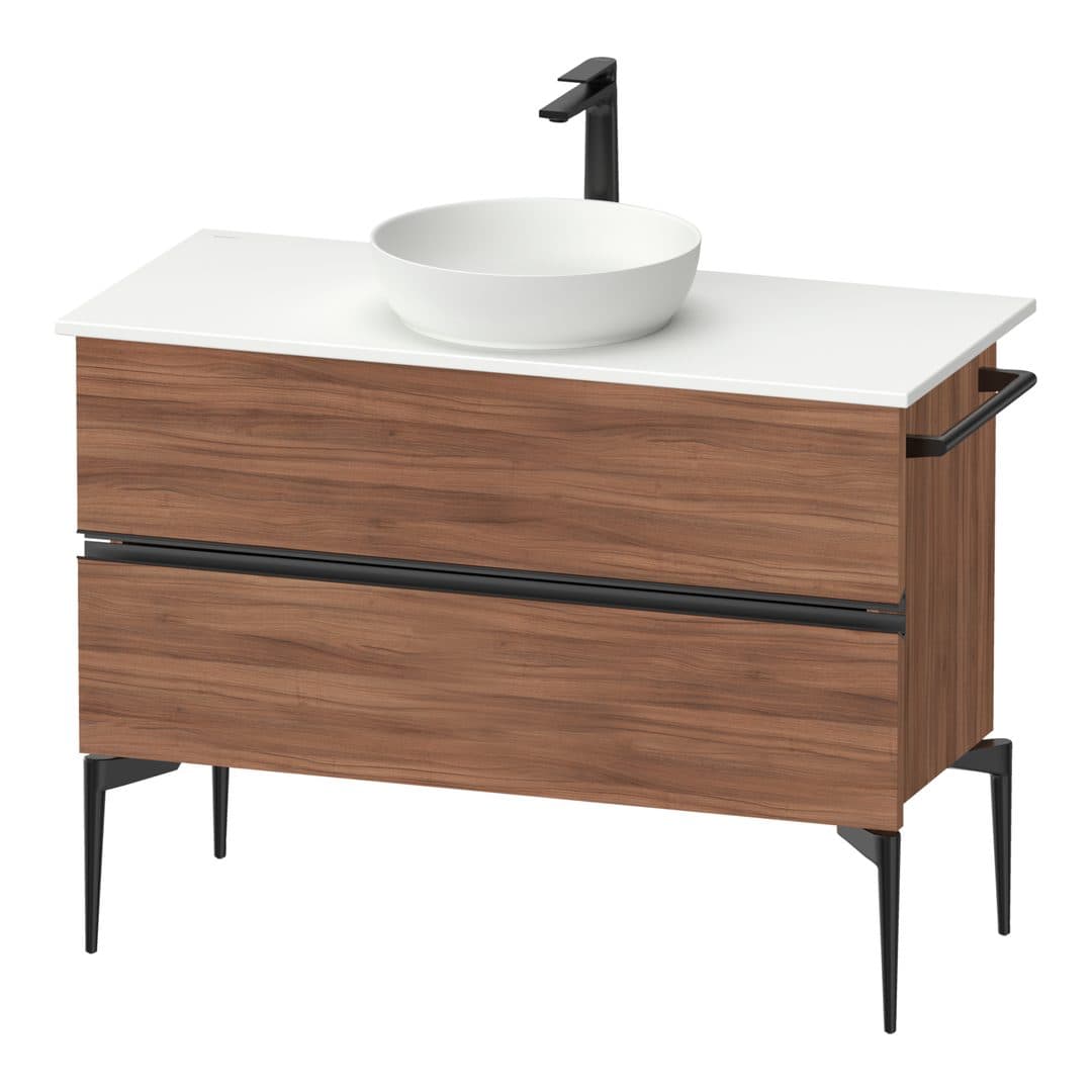 Duravit Sivida – Έπιπλο Νιπτήρα – 1045 mm, για κονσόλα, 2 συρτάρια, νιπτήρας κέντρο, Diamond black Matt – Walnut Matt, Decor (SV46590BD790000)