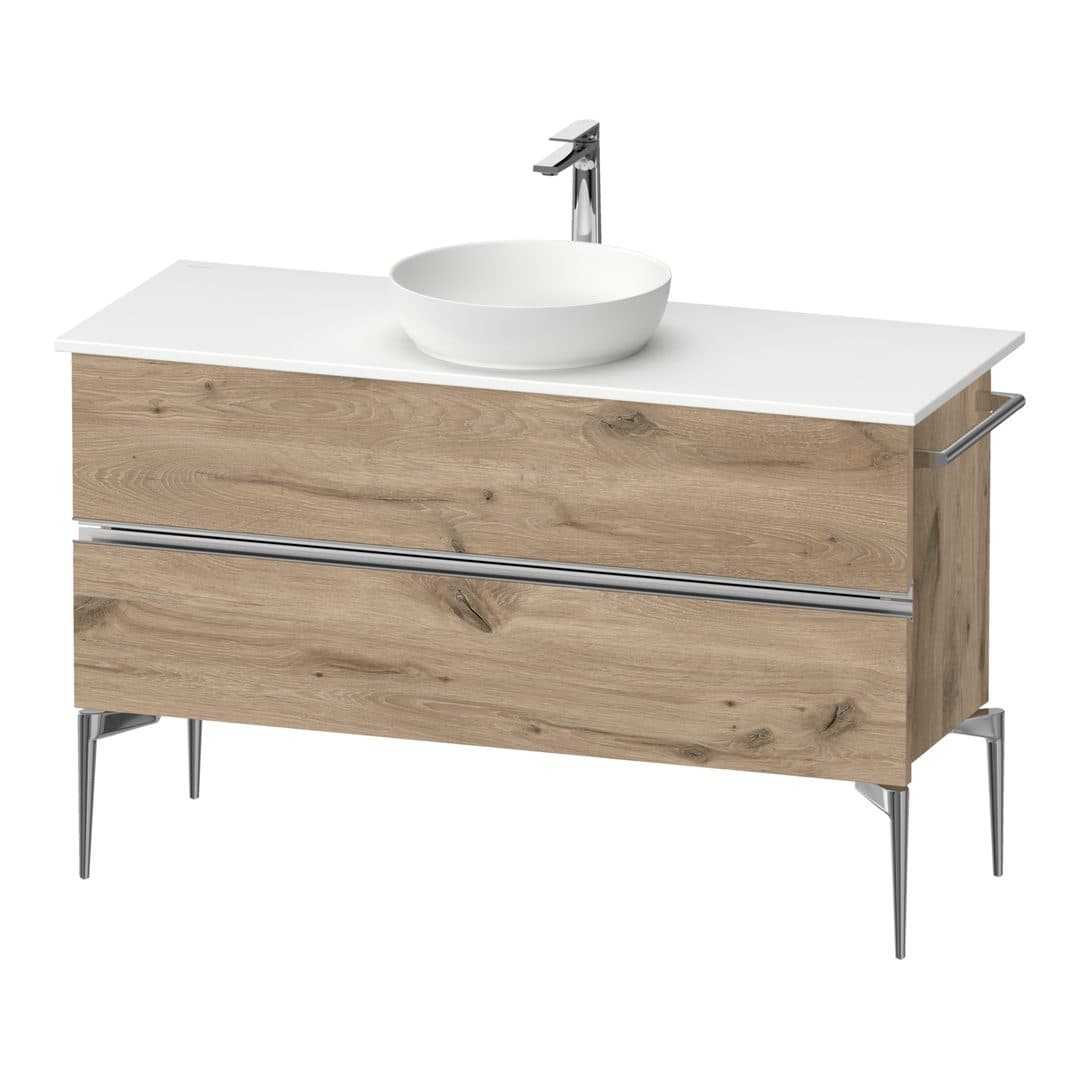 Duravit Sivida – Έπιπλο Νιπτήρα – 1245 mm, για κονσόλα, 2 συρτάρια, νιπτήρας κέντρο, Chrome Glossy – Marbled Oak Matt, Decor (SV4660010550000)