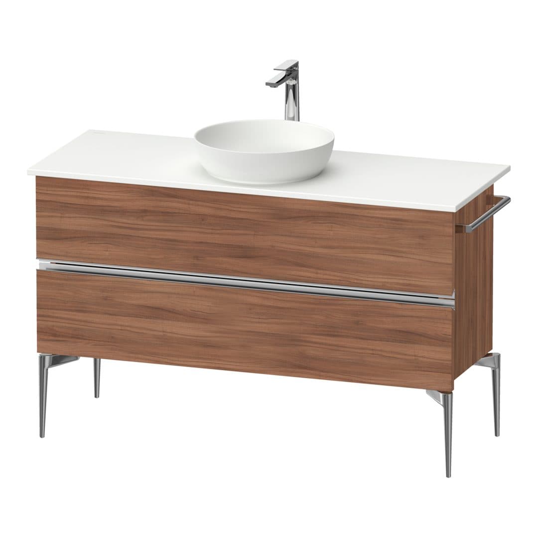 Duravit Sivida – Έπιπλο Νιπτήρα – 1245 mm, για κονσόλα, 2 συρτάρια, νιπτήρας κέντρο, Chrome Glossy – Walnut Matt, Decor (SV4660010790000)