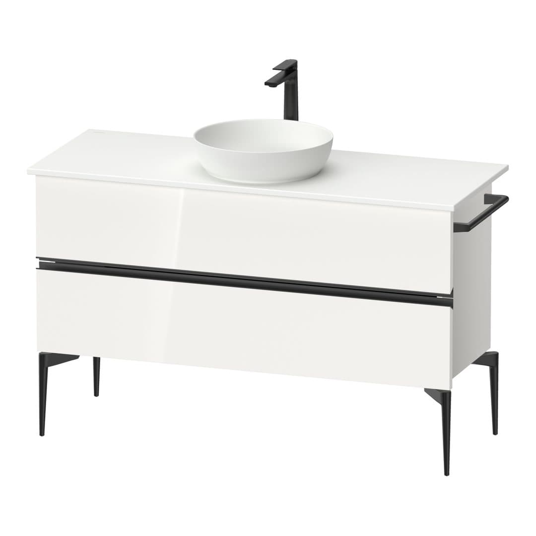 Duravit Sivida – Έπιπλο Νιπτήρα – 1245 mm, για κονσόλα, 2 συρτάρια, νιπτήρας κέντρο, Diamond black Matt – White High Gloss, Decor (SV46600BD220000)