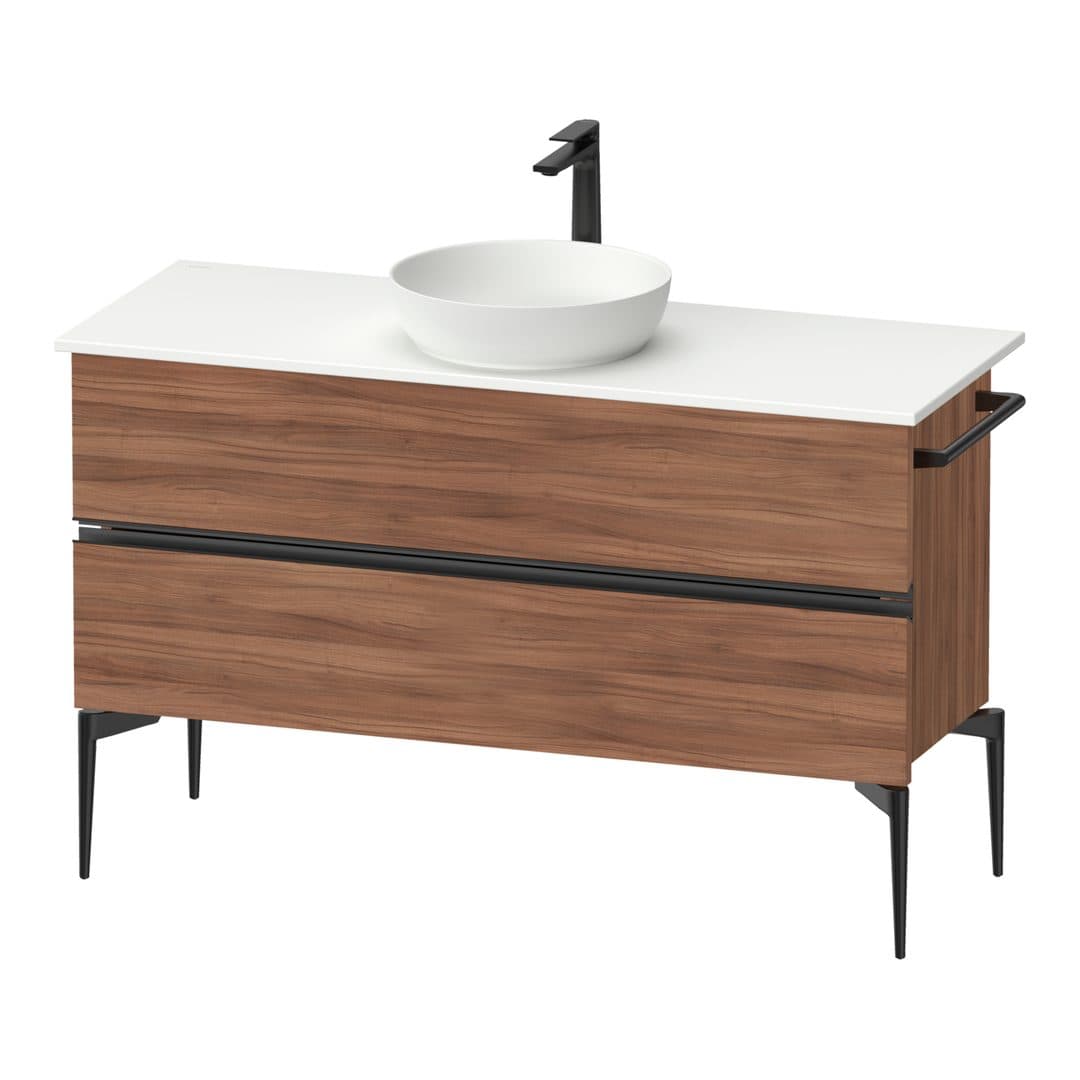 Duravit Sivida – Έπιπλο Νιπτήρα – 1245 mm, για κονσόλα, 2 συρτάρια, νιπτήρας κέντρο, Diamond black Matt – Walnut Matt, Decor (SV46600BD790000)
