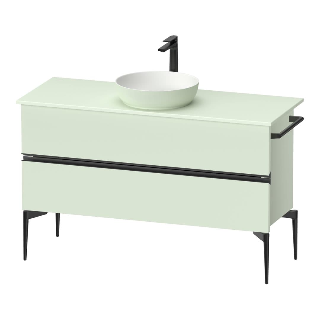 Duravit Sivida – Έπιπλο Νιπτήρα – 1245 mm, για κονσόλα, 2 συρτάρια, νιπτήρας κέντρο, Diamond black Matt – Pale Green Matt, Decor (SV46600BDHH0000)
