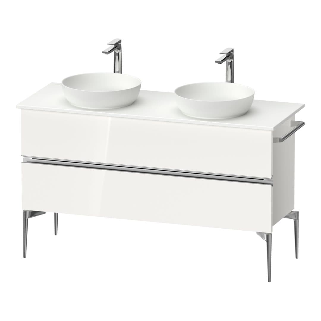 Duravit Sivida – Έπιπλο Νιπτήρα – 1315 mm, για κονσόλα, 2 συρτάρια, διπλός νιπτήρας, Chrome Glossy – White High Gloss, Decor (SV4661010220000)