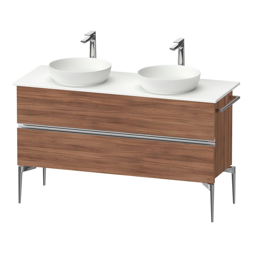 Duravit Sivida – Έπιπλο Νιπτήρα – 1315 mm, για κονσόλα, 2 συρτάρια, διπλός νιπτήρας, Chrome Glossy – Walnut Matt, Decor (SV4661010790000)