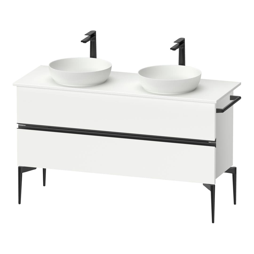 Duravit Sivida – Έπιπλο Νιπτήρα – 1315 mm, για κονσόλα, 2 συρτάρια, διπλός νιπτήρας, Diamond black Matt – White Matt, Decor (SV46610BD180000)