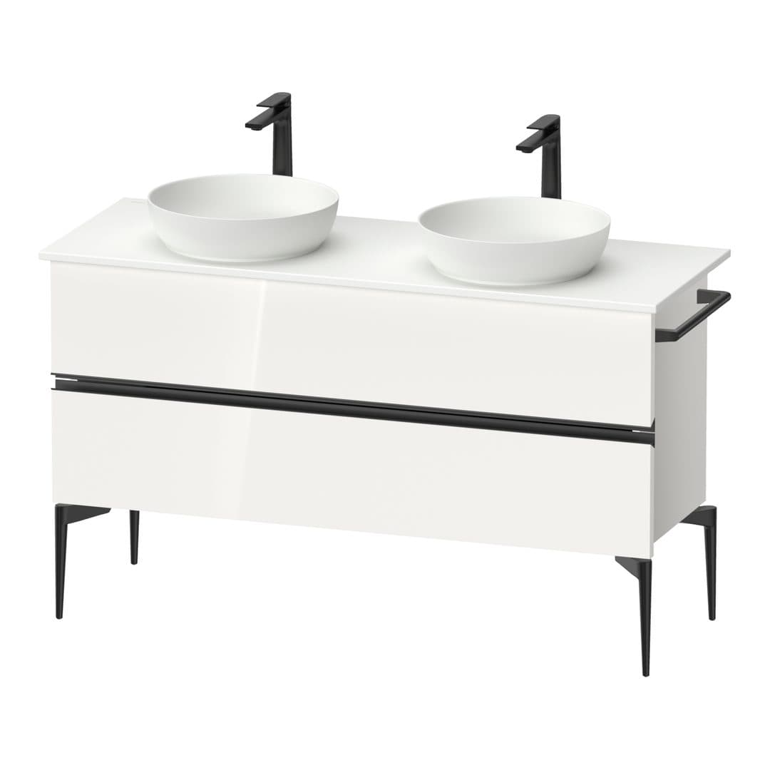 Duravit Sivida – Έπιπλο Νιπτήρα – 1315 mm, για κονσόλα, 2 συρτάρια, διπλός νιπτήρας, Diamond black Matt – White High Gloss, Decor (SV46610BD220000)