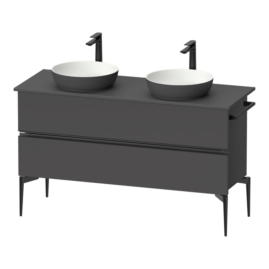 Duravit Sivida – Έπιπλο Νιπτήρα – 1315 mm, για κονσόλα, 2 συρτάρια, διπλός νιπτήρας, Diamond black Matt – Graphite Matt, Decor (SV46610BD490000)