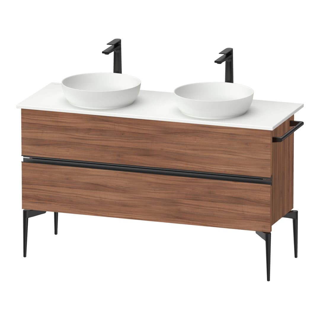 Duravit Sivida – Έπιπλο Νιπτήρα – 1315 mm, για κονσόλα, 2 συρτάρια, διπλός νιπτήρας, Diamond black Matt – Walnut Matt, Decor (SV46610BD790000)