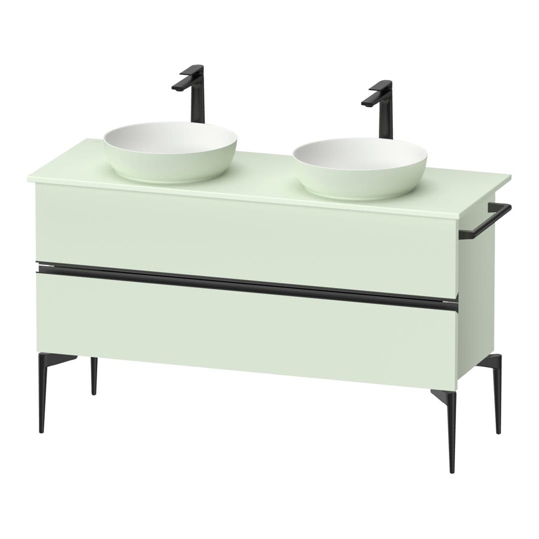 Duravit Sivida – Έπιπλο Νιπτήρα – 1315 mm, για κονσόλα, 2 συρτάρια, διπλός νιπτήρας, Diamond black Matt – Pale Green Matt, Decor (SV46610BDHH0000)