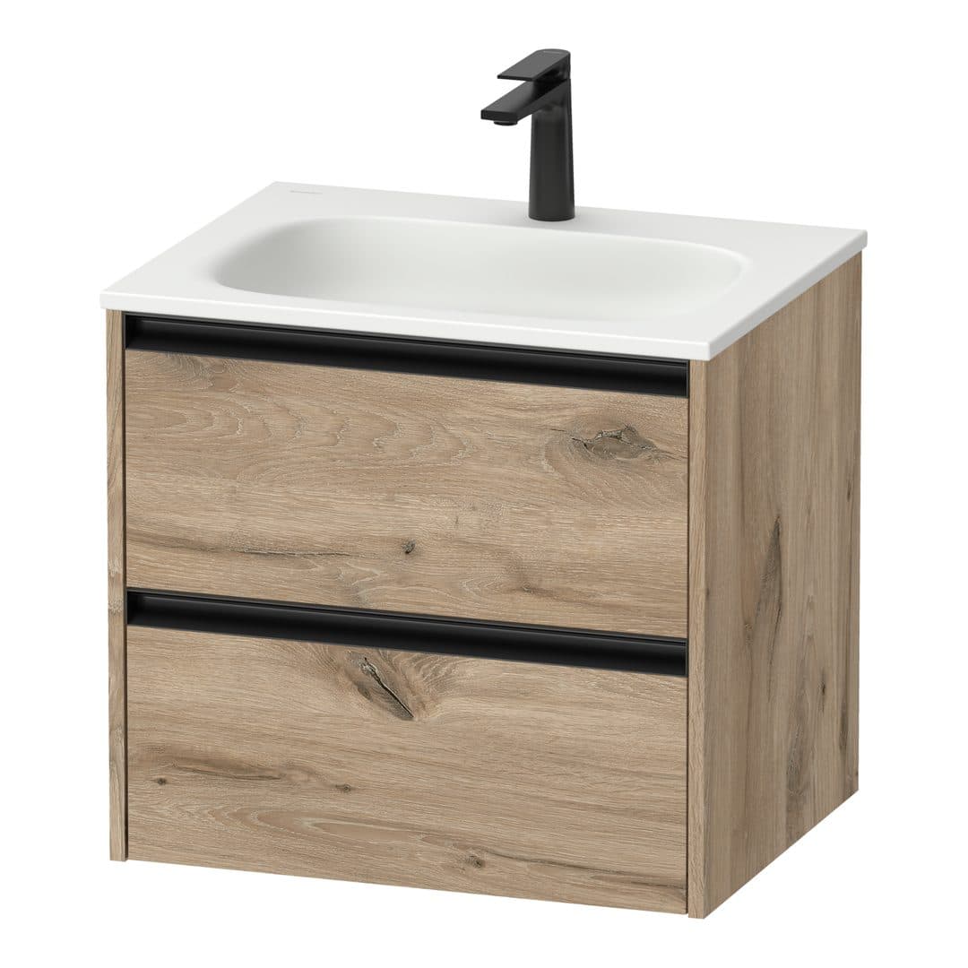Duravit Sivida – Έπιπλο Νιπτήρα – 610 mm, 2 συρτάρια, νιπτήρας κέντρο, 610 x 480 x 552 mm, Diamond black Matt – Marbled Oak Matt, Decor (SV6994055550000)