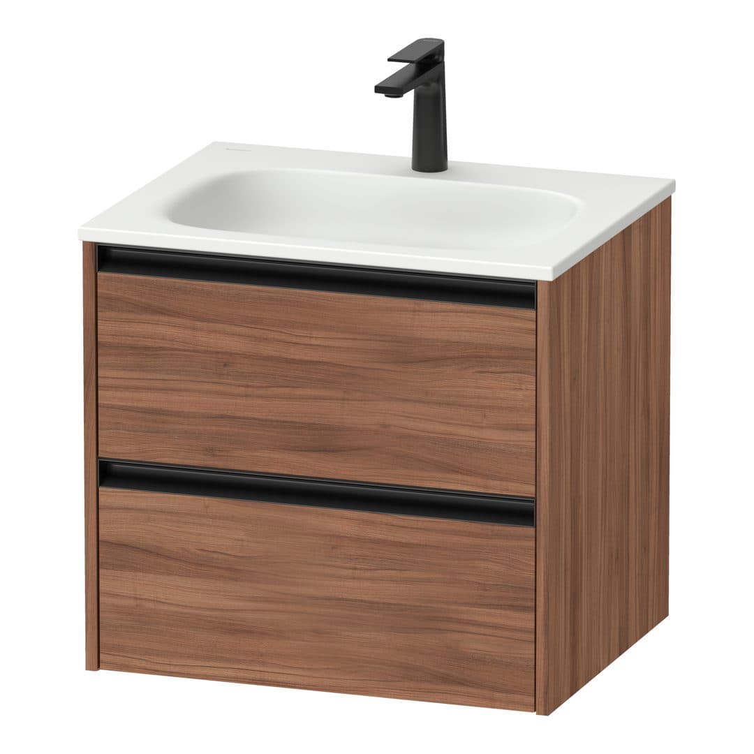 Duravit Sivida – Έπιπλο Νιπτήρα – 610 mm, 2 συρτάρια, νιπτήρας κέντρο, 610 x 480 x 552 mm, Diamond black Matt – Walnut Matt, Decor (SV6994079790000)
