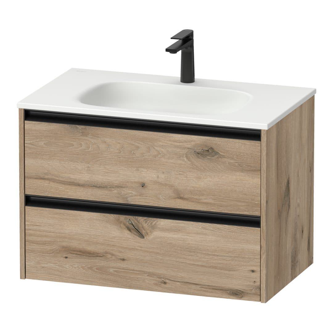 Duravit Sivida – Έπιπλο Νιπτήρα – 810 mm, 2 συρτάρια, νιπτήρας κέντρο, 810 x 480 x 552 mm, Diamond black Matt – Marbled Oak Matt, Decor (SV6995055550000)