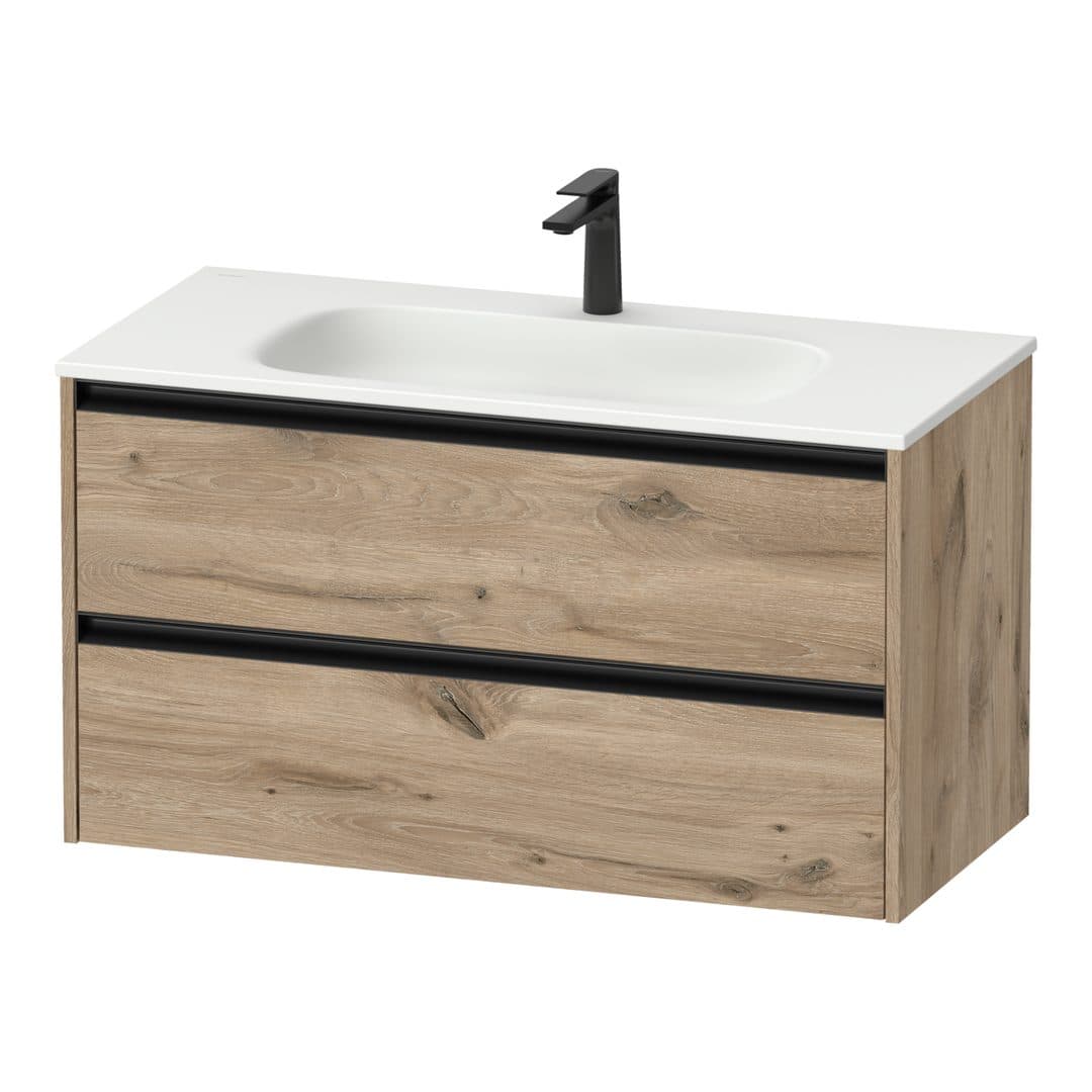 Duravit Sivida – Έπιπλο Νιπτήρα – 1010 mm, 2 συρτάρια, νιπτήρας κέντρο, 1010 x 480 x 552 mm, Diamond black Matt – Marbled Oak Matt, Decor (SV6996055550000)