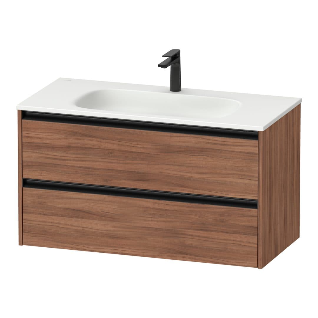 Duravit Sivida – Έπιπλο Νιπτήρα – 1010 mm, 2 συρτάρια, νιπτήρας κέντρο, 1010 x 480 x 552 mm, Diamond black Matt – Walnut Matt, Decor (SV6996079790000)