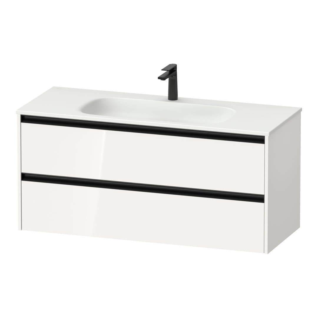 Duravit Sivida – Έπιπλο Νιπτήρα – 1210 mm, 2 συρτάρια, νιπτήρας κέντρο, 1210 x 480 x 552 mm, Diamond black Matt – White High Gloss, Decor (SV6997022220000)