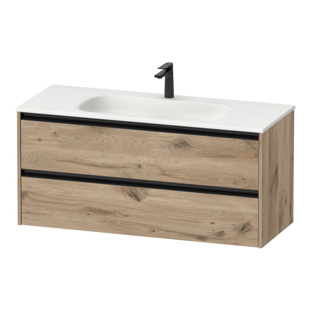 Duravit Sivida – Έπιπλο Νιπτήρα – 1210 mm, 2 συρτάρια, νιπτήρας κέντρο, 1210 x 480 x 552 mm, Diamond black Matt – Marbled Oak Matt, Decor (SV6997055550000)
