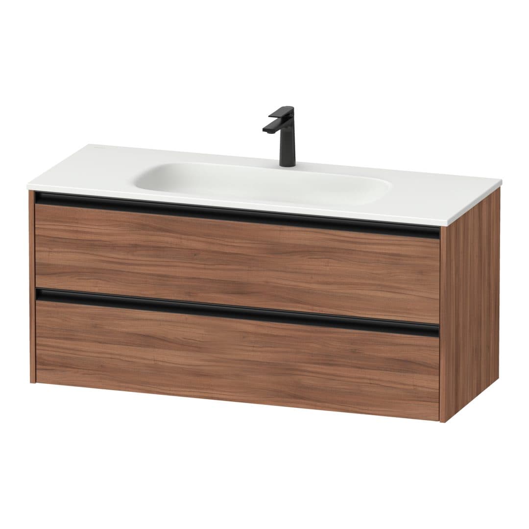 Duravit Sivida – Έπιπλο Νιπτήρα – 1210 mm, 2 συρτάρια, νιπτήρας κέντρο, 1210 x 480 x 552 mm, Diamond black Matt – Walnut Matt, Decor (SV6997079790000)
