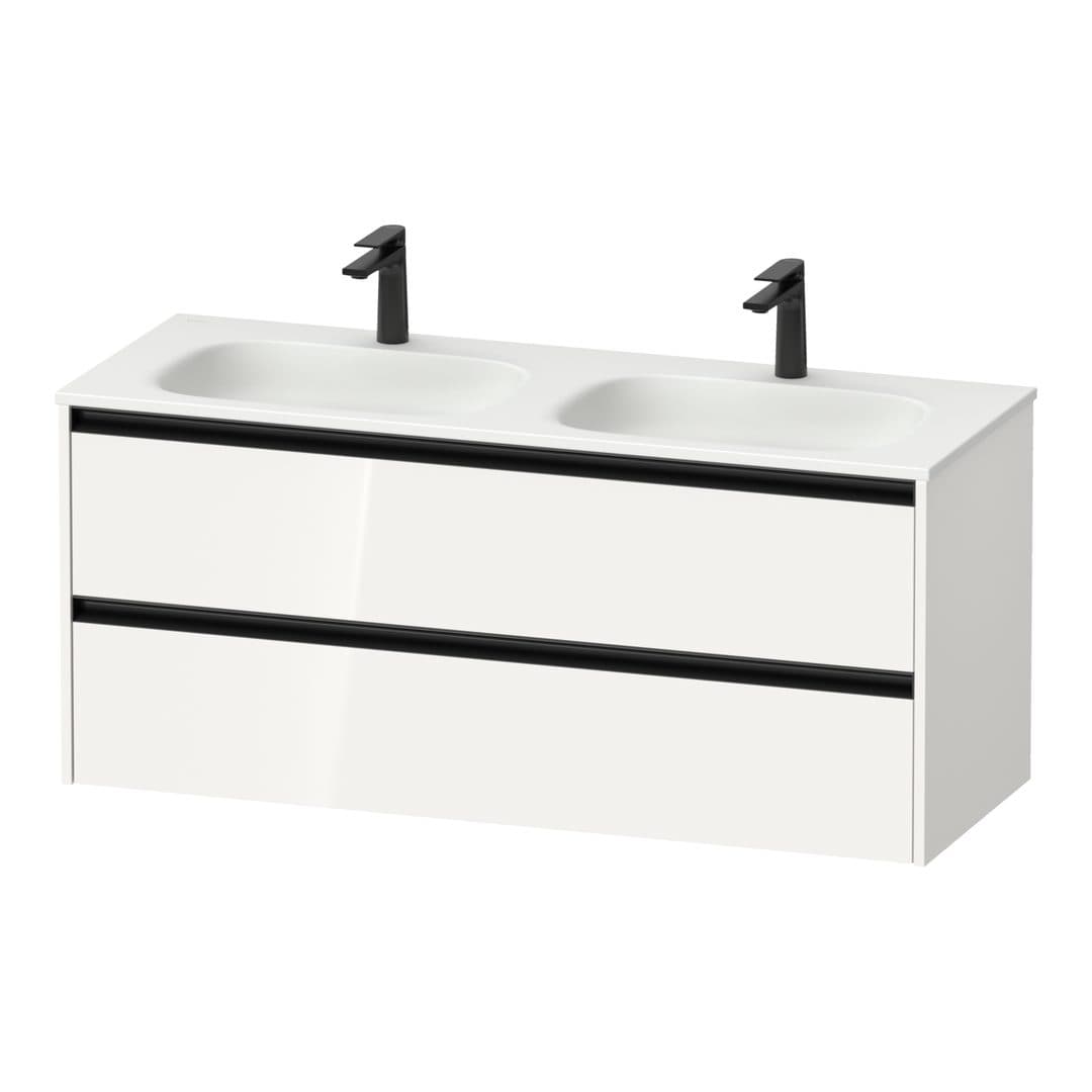 Duravit Sivida – Έπιπλο Νιπτήρα – 1280 mm, 2 συρτάρια, διπλός νιπτήρας, 1280 x 480 x 552 mm, Diamond black Matt – White High Gloss, Decor (SV6998022220000)