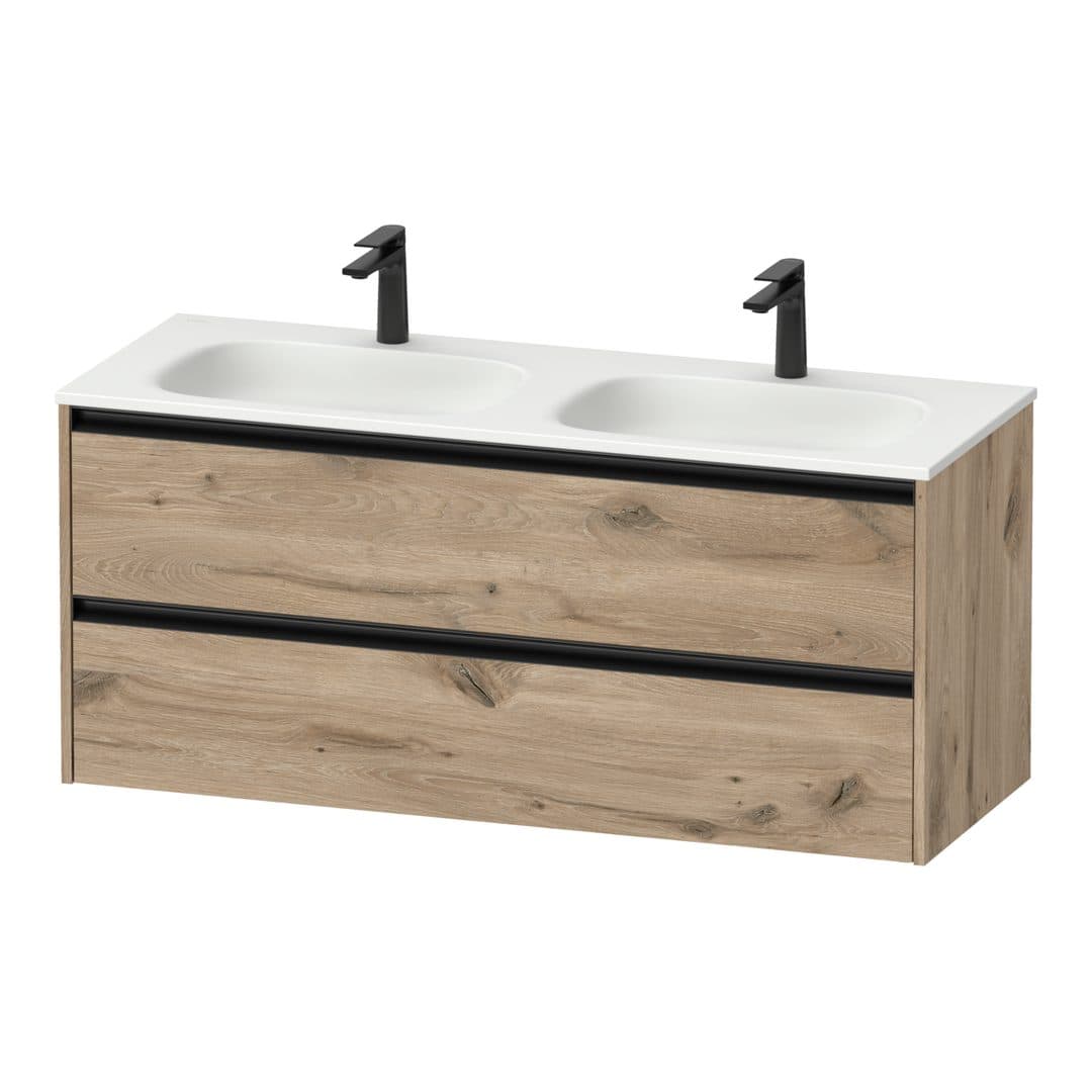 Duravit Sivida – Έπιπλο Νιπτήρα – 1280 mm, 2 συρτάρια, διπλός νιπτήρας, 1280 x 480 x 552 mm, Diamond black Matt – Marbled Oak Matt, Decor (SV6998055550000)