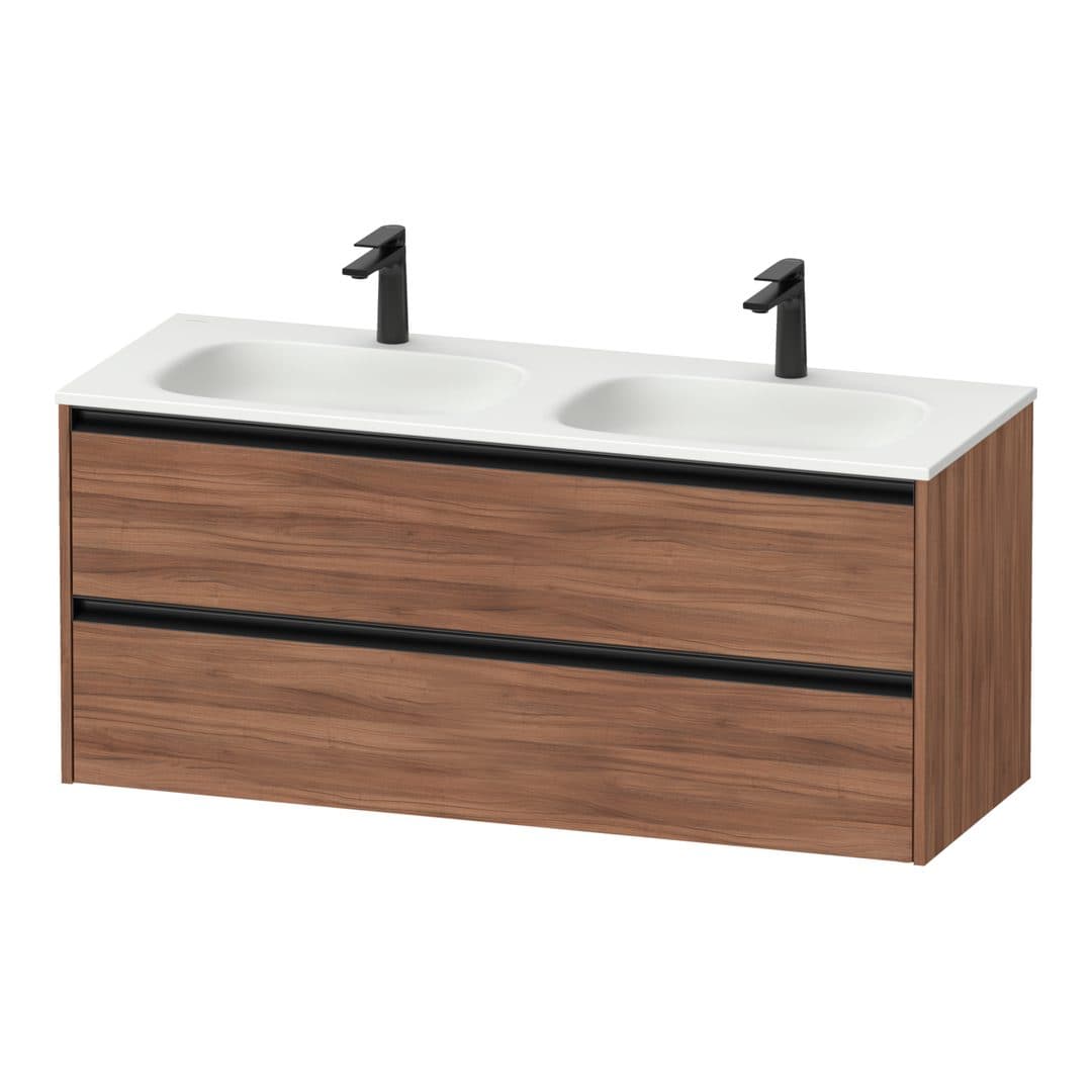 Duravit Sivida – Έπιπλο Νιπτήρα – 1280 mm, 2 συρτάρια, διπλός νιπτήρας, 1280 x 480 x 552 mm, Diamond black Matt – Walnut Matt, Decor (SV6998079790000)