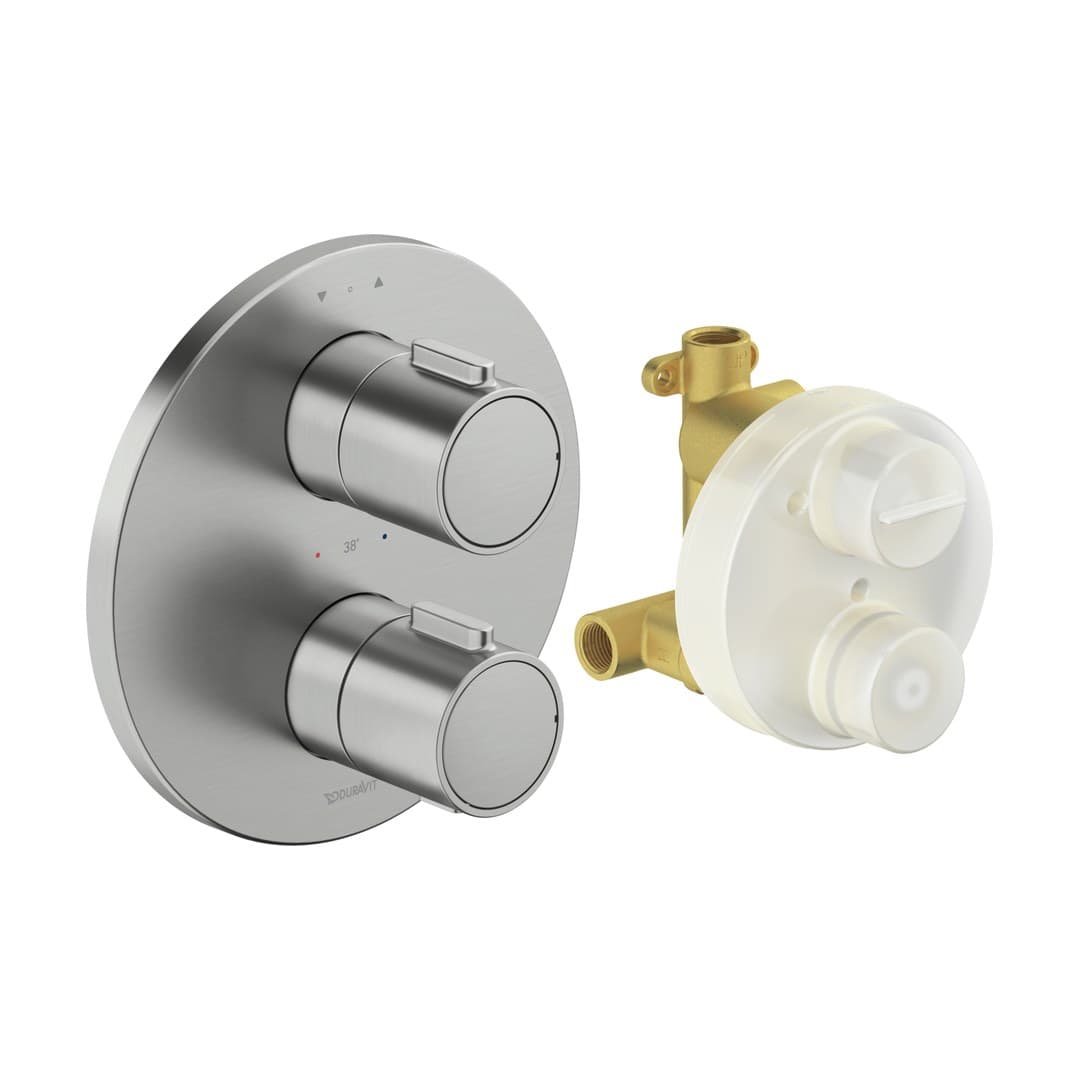 Duravit Thermostatic fittings – Θερμοστατικός Μίκτης Ντους – 2 έξοδοι, σετ – Stainless steel Brushed (TH4200008070)