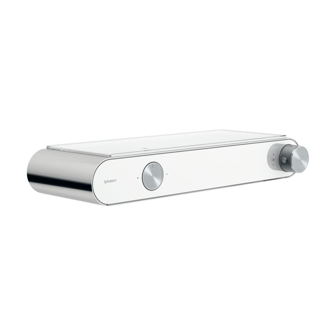 Duravit Thermostatic fittings – Μπαταρία Λουτρού Τοίχου – για ντους, θερμοστατική, με ράφι Shelf 1050 – Chrome, White High Gloss (TH4220001005)