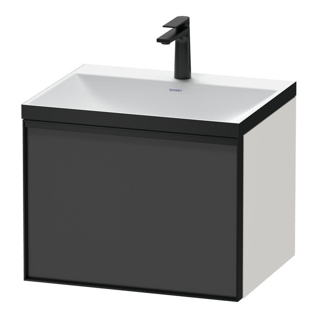 Duravit Vitrium – Έπιπλο Νιπτήρα – 600 mm, με νιπτήρα, 1 συρτάρι, νιπτήρας κέντρο, σώμα White High Gloss, με φωτισμό LED – Graphite Matt, Decor (VT4285O4922601G)