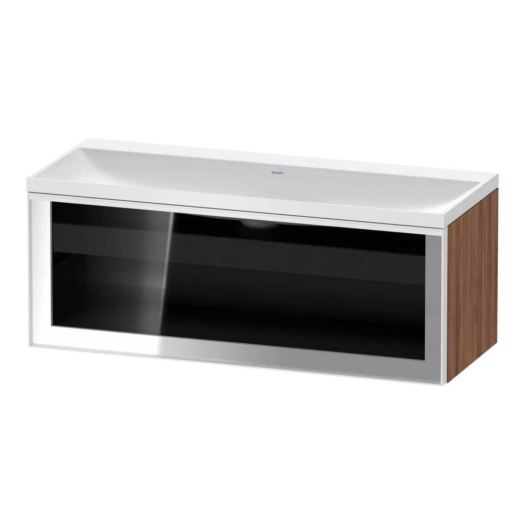 Duravit Vitrium – Έπιπλο Νιπτήρα – 1200 mm, με νιπτήρα, 1 συρτάρι, νιπτήρας κέντρο, σώμα Walnut Matt, έκδοση N – Parsol grey Glossy, Glass (VT4298N7979000W)