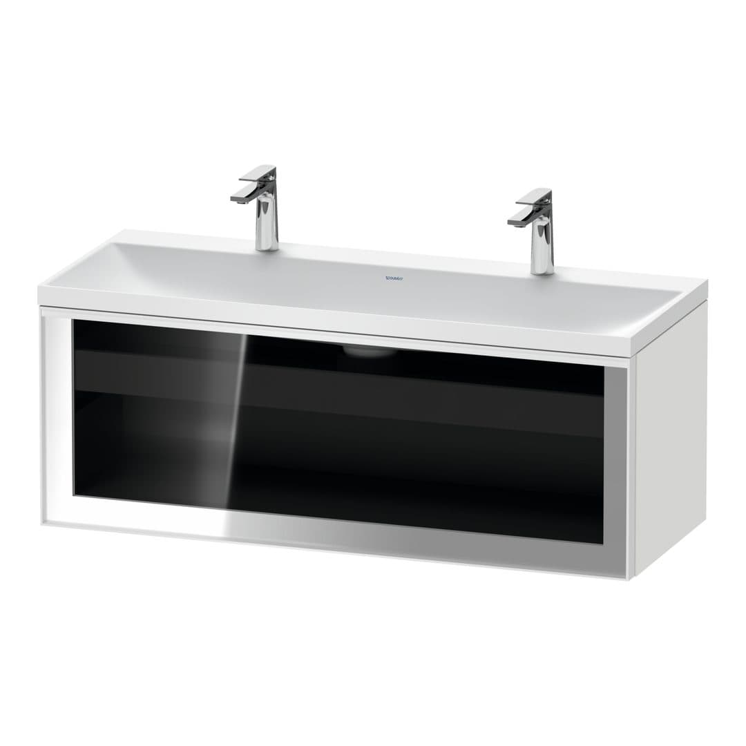 Duravit Vitrium – Έπιπλο Νιπτήρα – 1200 mm, με νιπτήρα, 1 συρτάρι, νιπτήρας κέντρο, σώμα White Matt – Parsol grey Glossy, Glass (VT4299O1818000W)