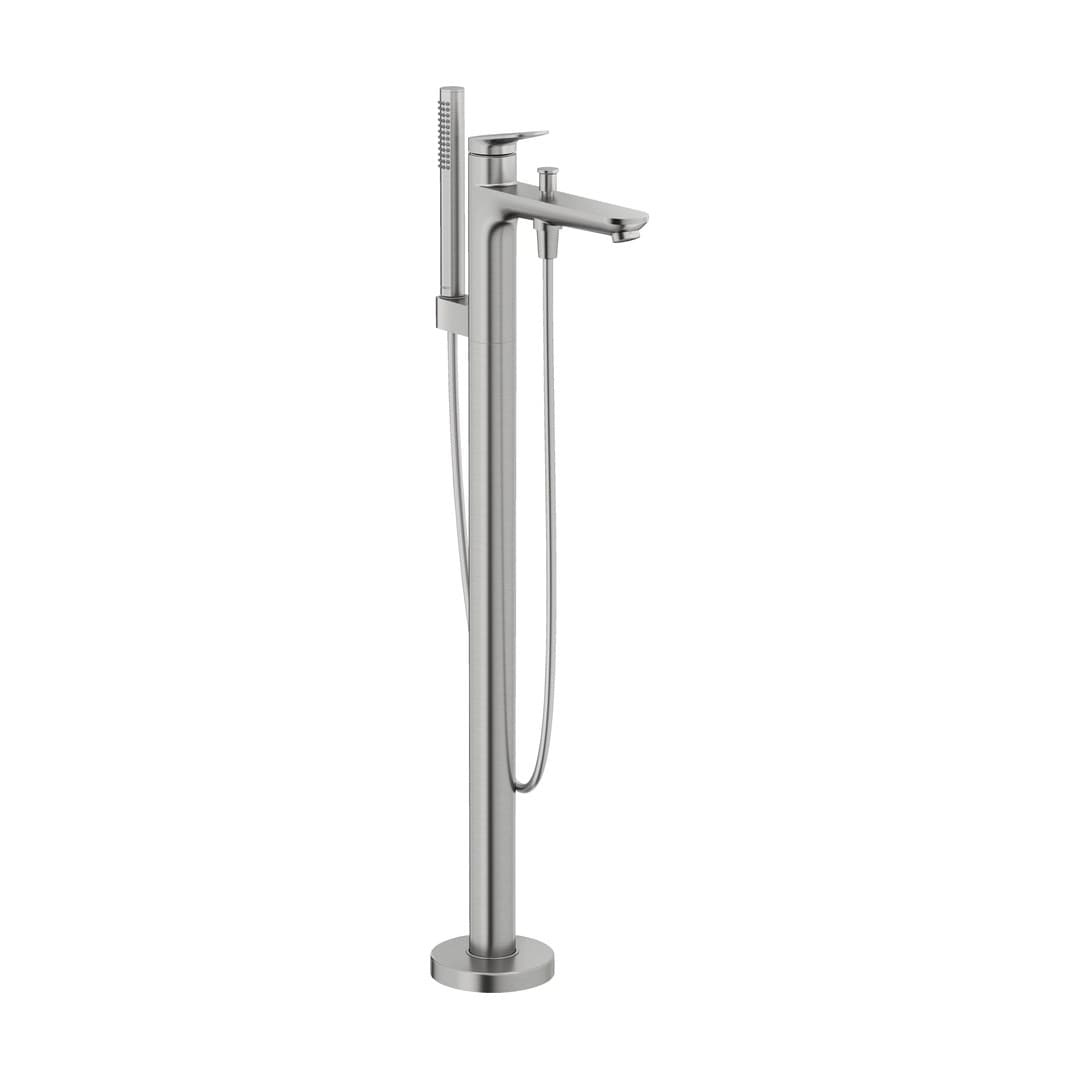 Duravit Wave – Μπαταρία Λουτρού Δαπέδου – Diverter automatically reverts from hand shower to bath spout when turned off – Stainless steel Brushed (WA5250000070)