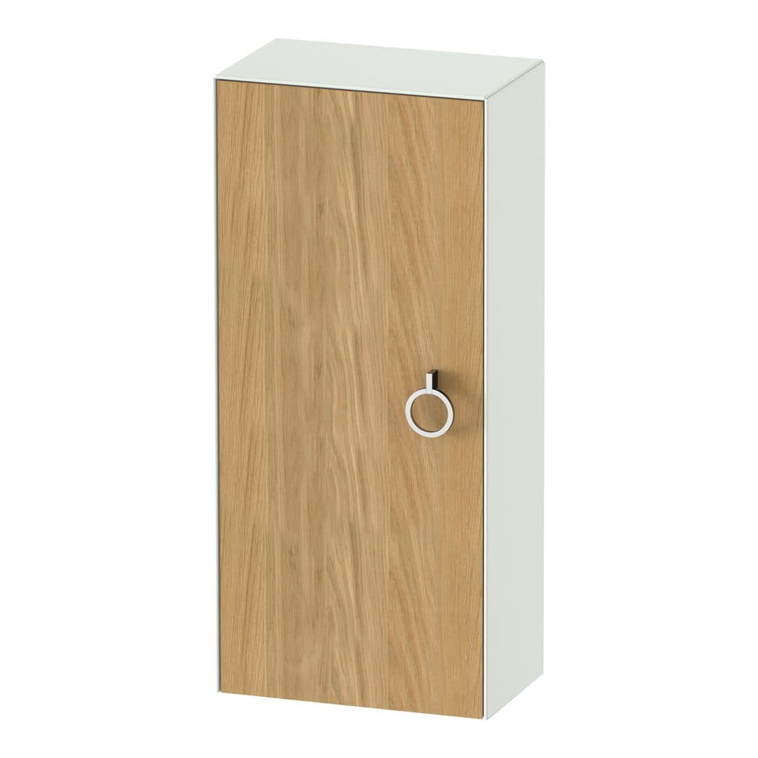 Duravit White Tulip – Κολόνα Μπάνιου – 400 mm, μεσαία, 1 πόρτα, αριστερή, σώμα White Satin Matt, 400 x 240 x 880 mm, Total number of shelves: 2 – Natural Oak solid Matt, Solid wood (WT1323LH536)