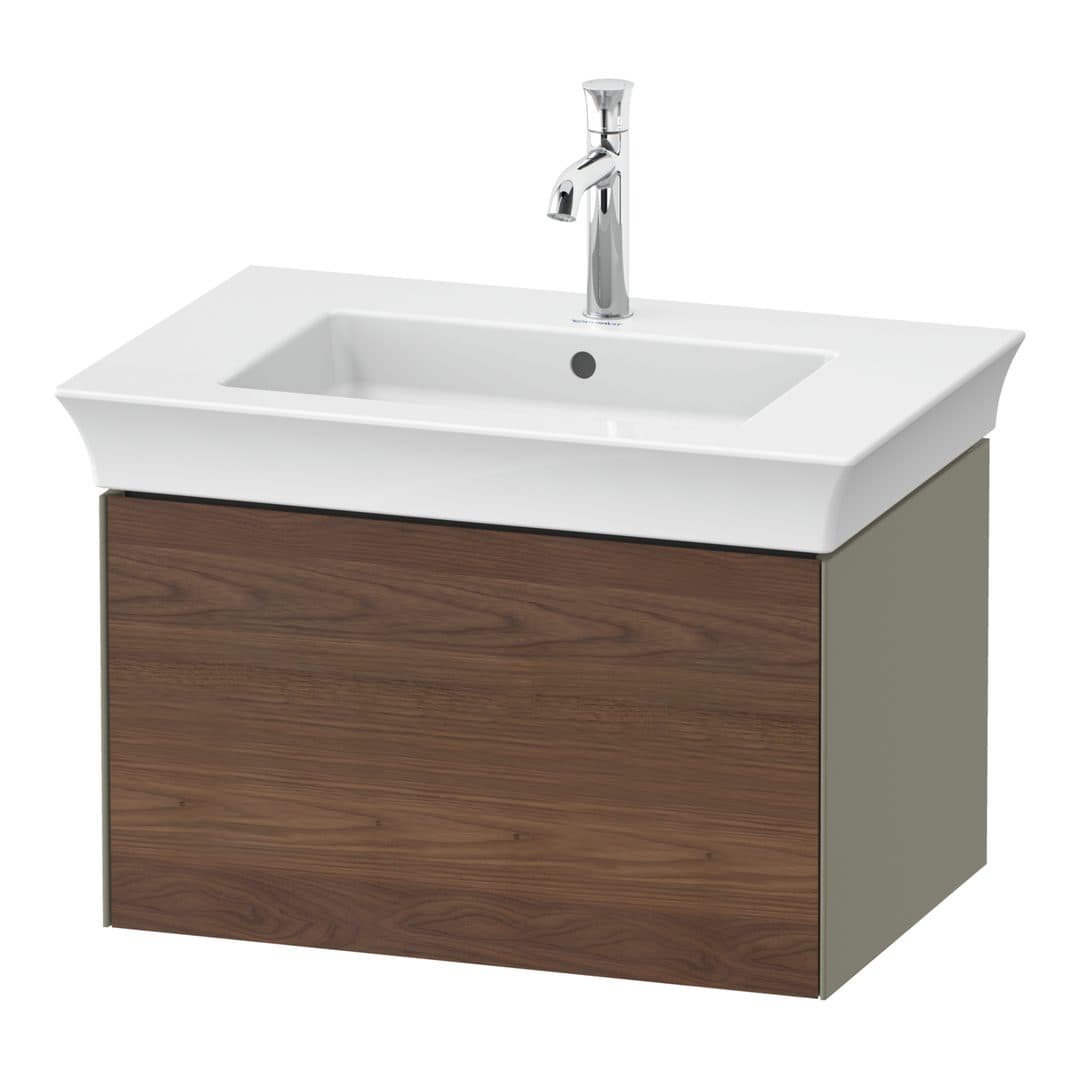 Duravit White Tulip – Έπιπλο Νιπτήρα – 684 mm, 1 συρτάρι, νιπτήρας κέντρο, σώμα Stone grey High Gloss – American walnut Matt, Solid wood (WT4241077H2)