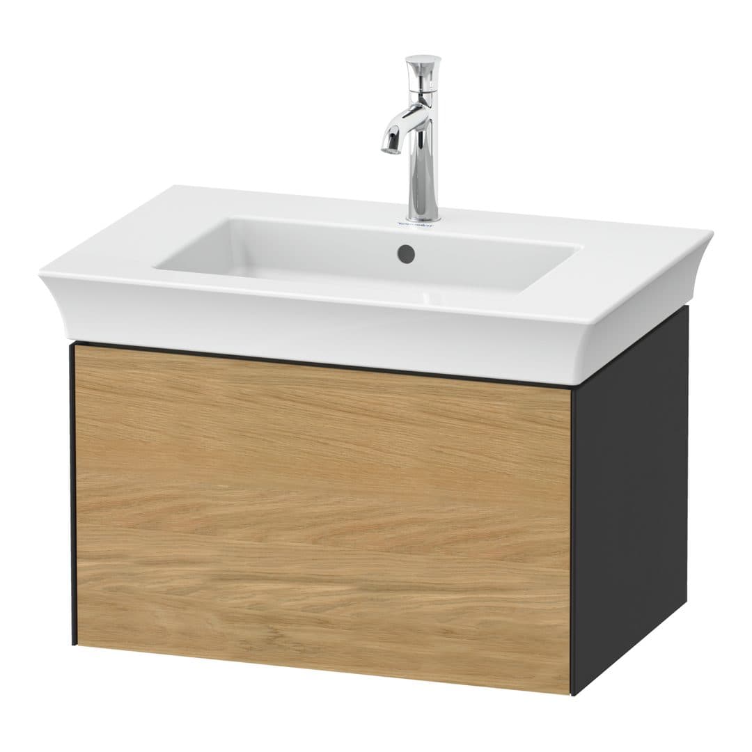 Duravit White Tulip – Έπιπλο Νιπτήρα – 684 mm, 1 συρτάρι, νιπτήρας κέντρο, σώμα Graphite Satin Matt – Natural Oak solid Matt, Solid wood (WT42410H558)