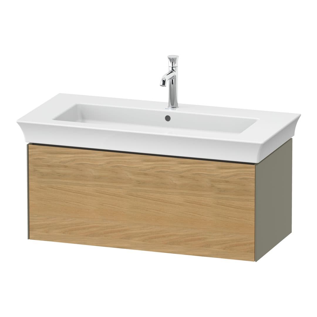 Duravit White Tulip – Έπιπλο Νιπτήρα – 984 mm, 1 συρτάρι, νιπτήρας κέντρο, σώμα Stone grey High Gloss – Natural Oak solid Matt, Solid wood (WT42420H5H2)