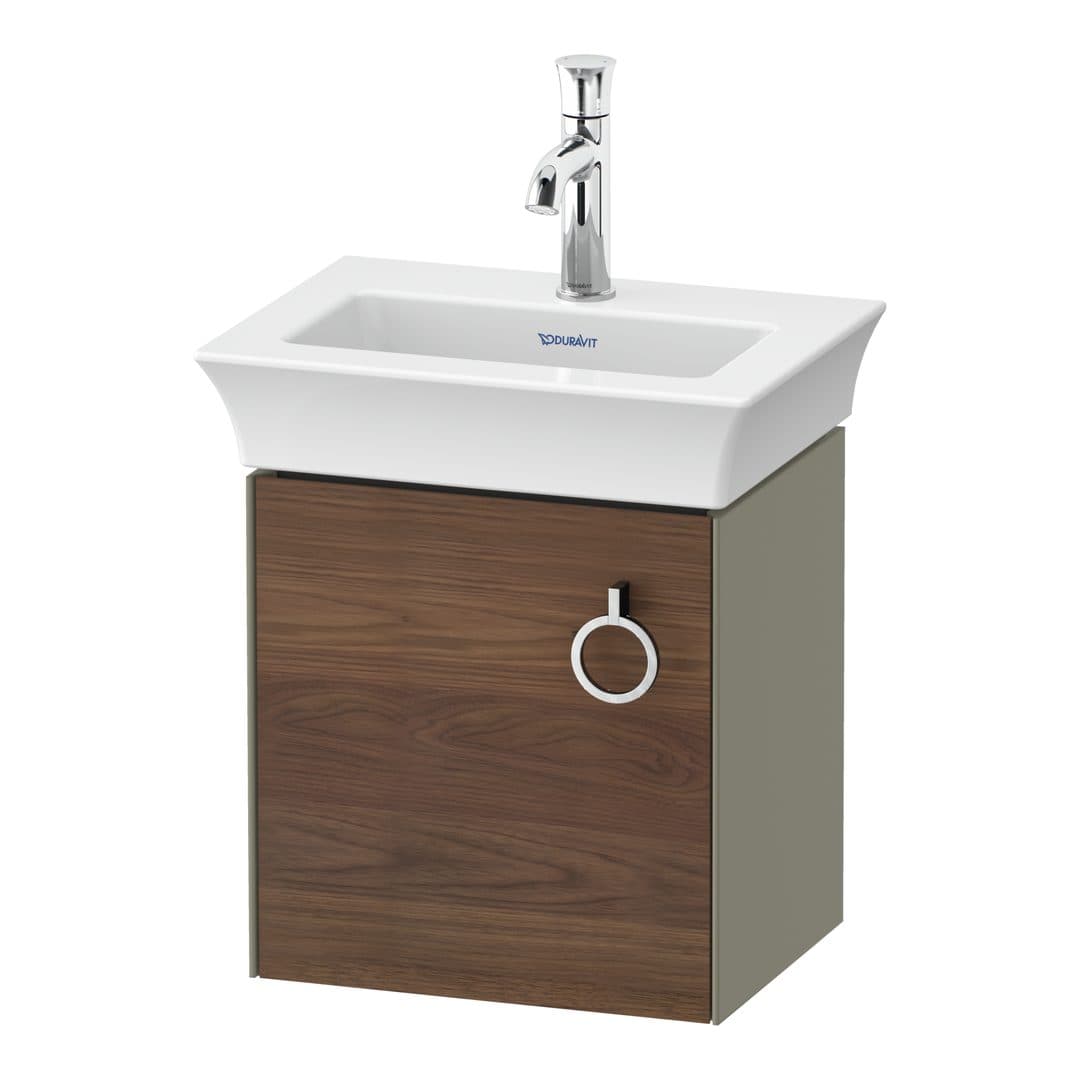Duravit White Tulip – Έπιπλο Νιπτήρα – 384 mm, 1 πόρτα, αριστερή, σώμα Stone grey High Gloss – American walnut Matt, Solid wood (WT4250L77H2)