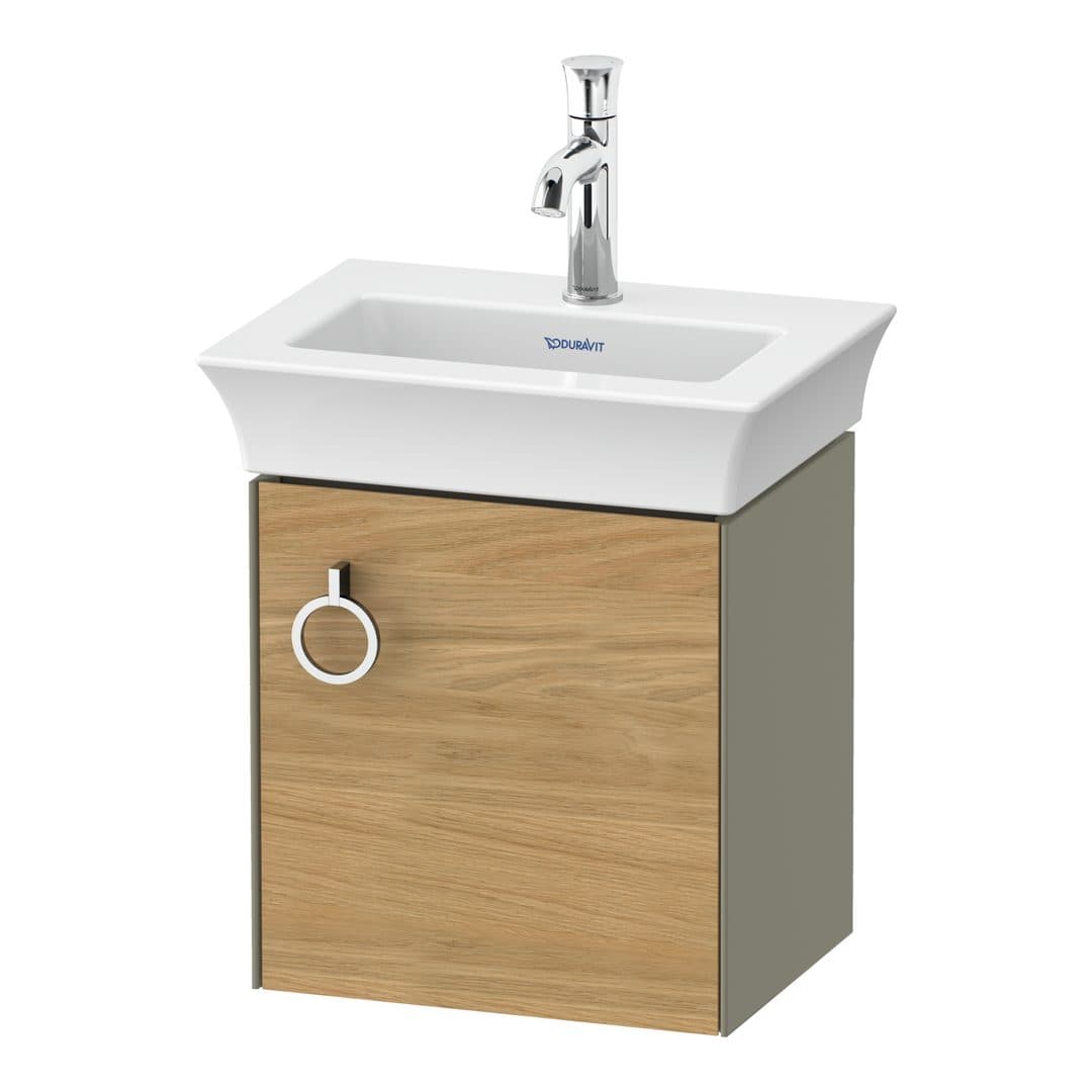 Duravit White Tulip – Έπιπλο Νιπτήρα – 384 mm, 1 πόρτα, δεξιά, σώμα Stone grey High Gloss – Natural Oak solid Matt, Solid wood (WT4250RH5H2)