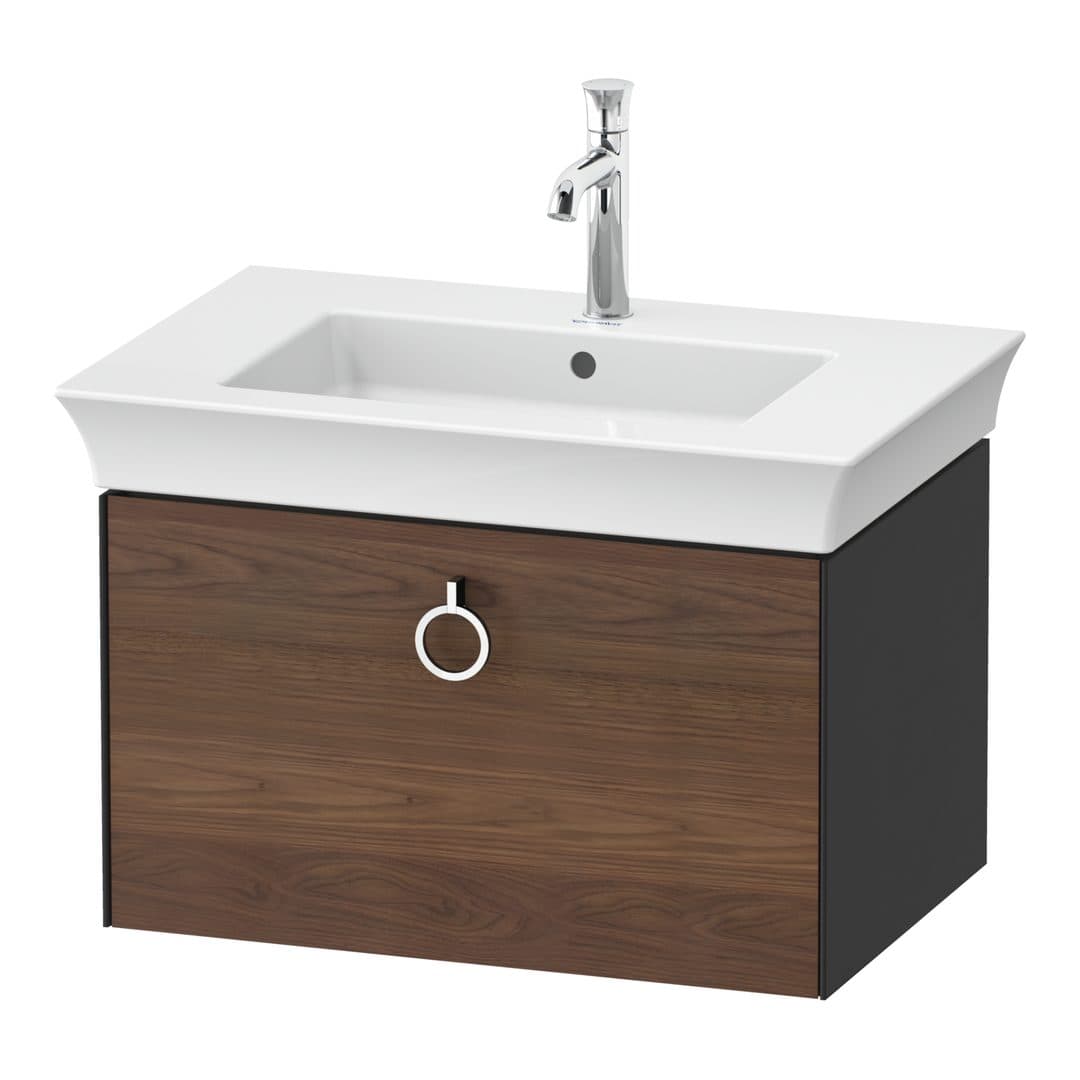 Duravit White Tulip – Έπιπλο Νιπτήρα – 684 mm, 1 συρτάρι, νιπτήρας κέντρο, σώμα Graphite Satin Matt, Chrome High Gloss – American walnut Matt, Solid wood (WT425107758)