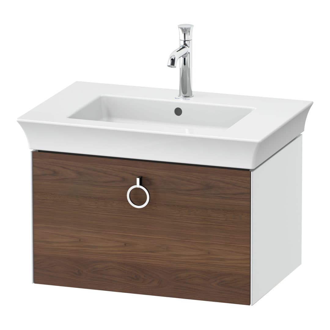 Duravit White Tulip – Έπιπλο Νιπτήρα – 684 mm, 1 συρτάρι, νιπτήρας κέντρο, σώμα White High Gloss, Chrome High Gloss – American walnut Matt, Solid wood (WT425107785)