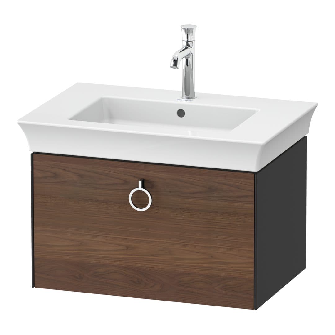 Duravit White Tulip – Έπιπλο Νιπτήρα – 684 mm, 1 συρτάρι, νιπτήρας κέντρο, σώμα Graphite High Gloss, Chrome High Gloss – American walnut Matt, Solid wood (WT4251077H1)