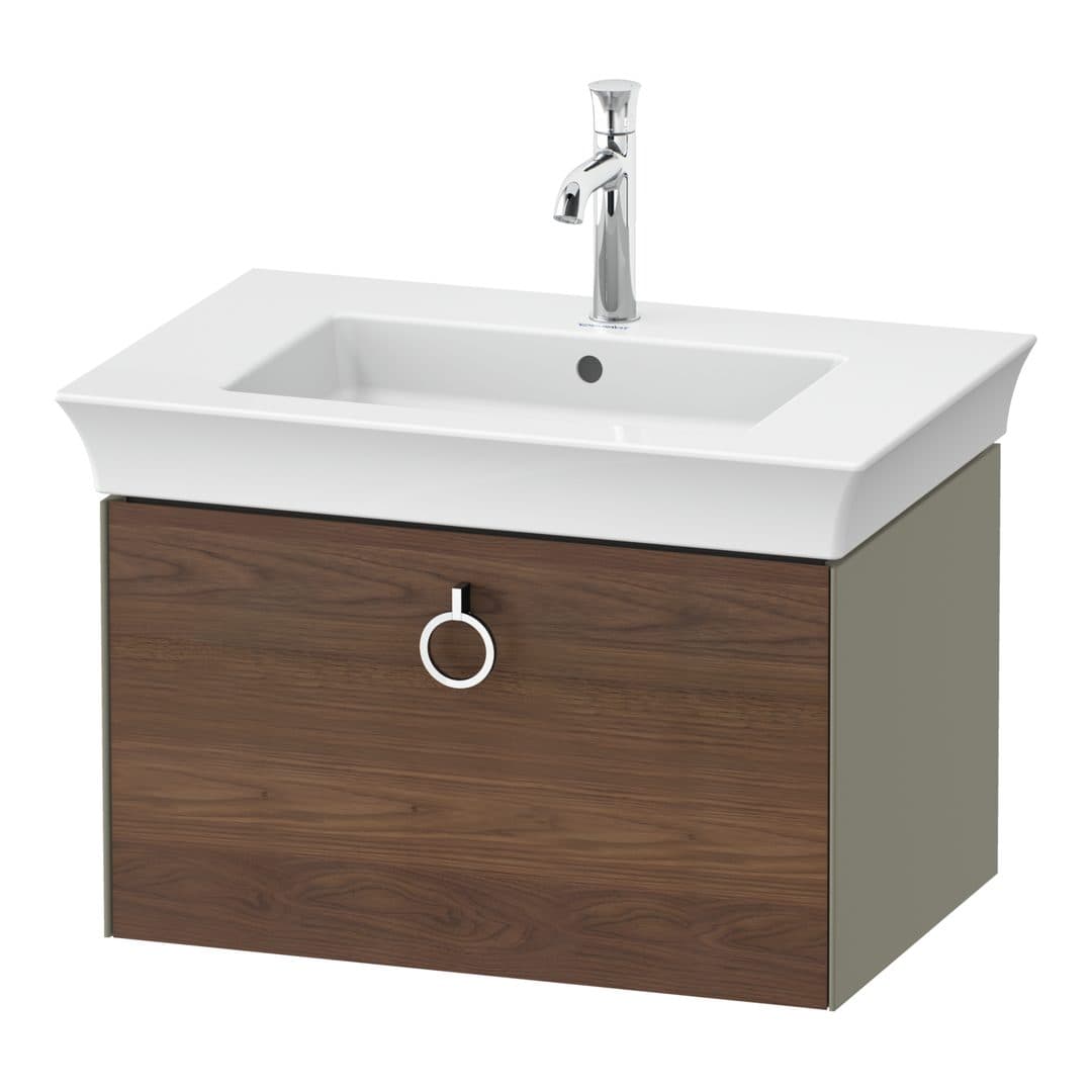 Duravit White Tulip – Έπιπλο Νιπτήρα – 684 mm, 1 συρτάρι, νιπτήρας κέντρο, σώμα Stone grey High Gloss, Chrome High Gloss – American walnut Matt, Solid wood (WT4251077H2)