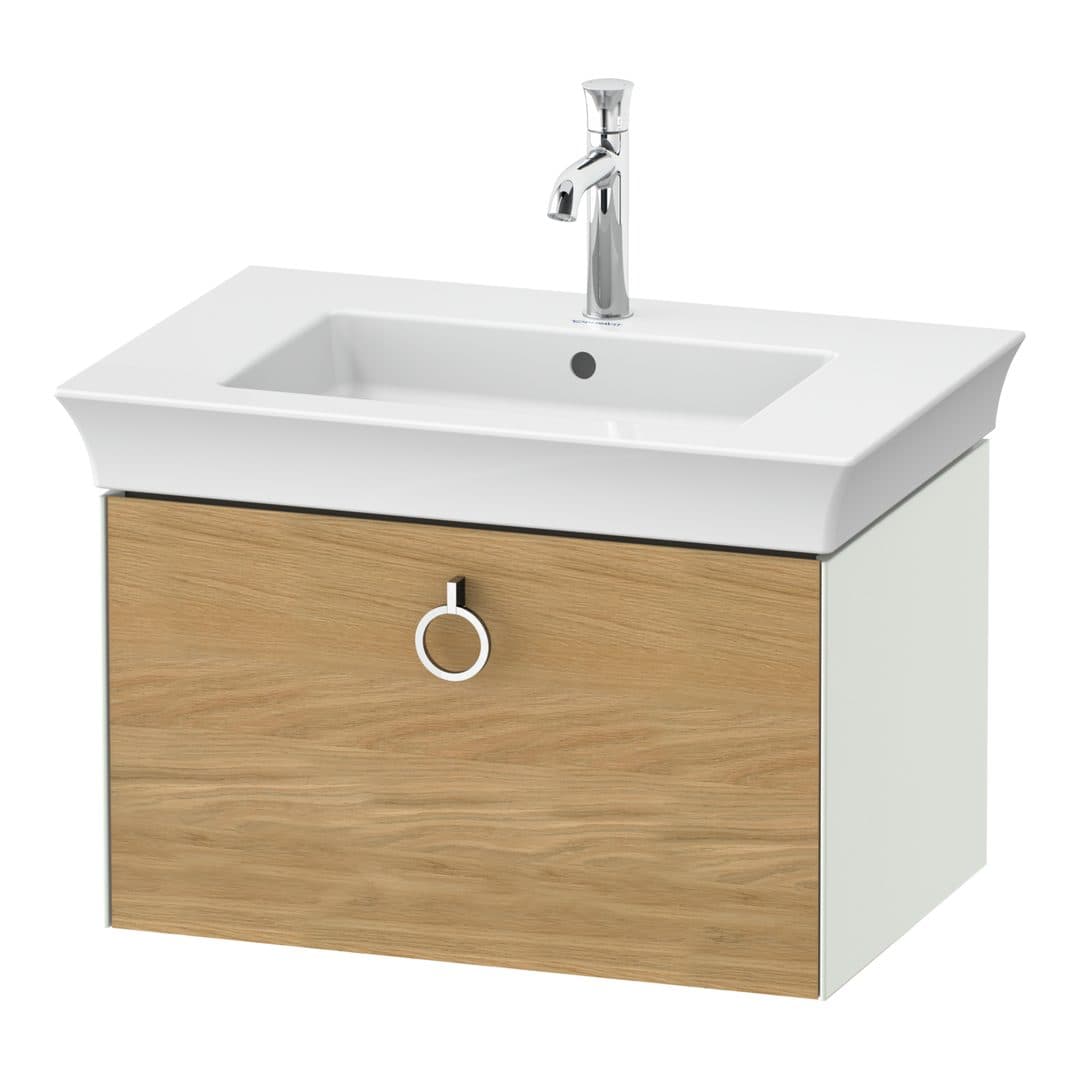 Duravit White Tulip – Έπιπλο Νιπτήρα – 684 mm, 1 συρτάρι, νιπτήρας κέντρο, σώμα White Satin Matt, Chrome High Gloss – Natural Oak solid Matt, Solid wood (WT42510H536)