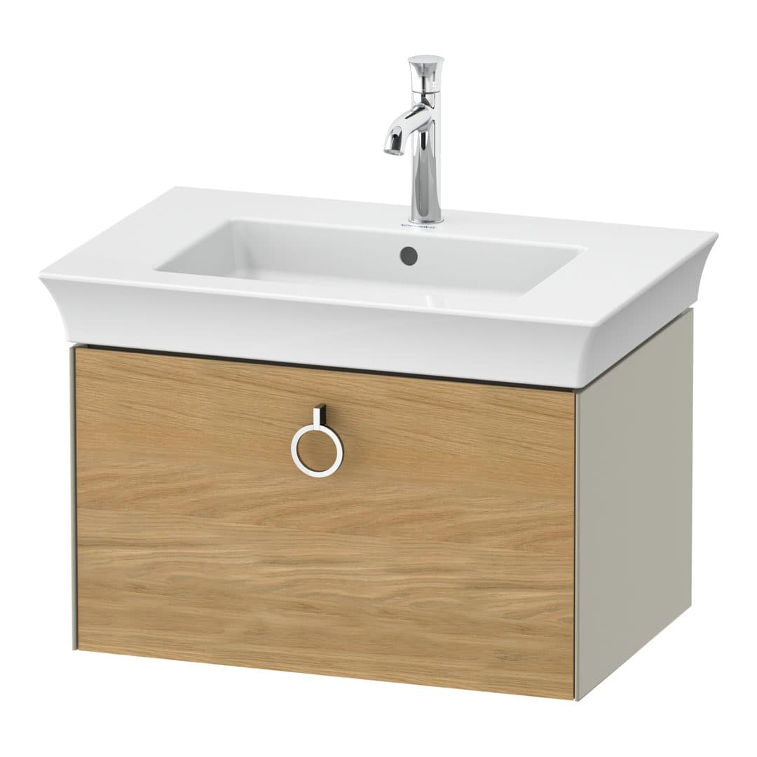 Duravit White Tulip – Έπιπλο Νιπτήρα – 684 mm, 1 συρτάρι, νιπτήρας κέντρο, σώμα Taupe Satin Matt, Chrome High Gloss – Natural Oak solid Matt, Solid wood (WT42510H560)