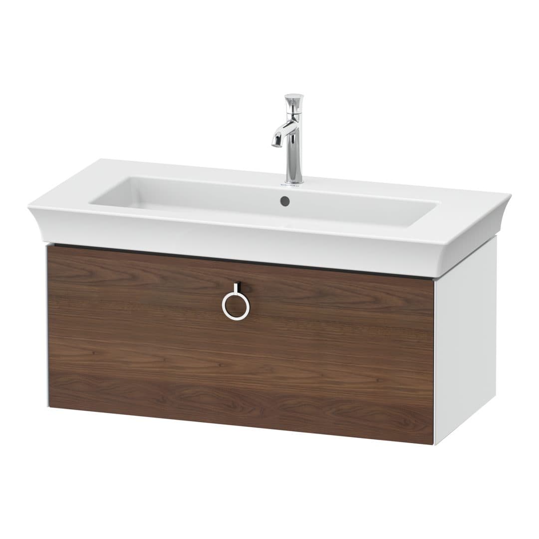 Duravit White Tulip – Έπιπλο Νιπτήρα – 984 mm, 1 συρτάρι, νιπτήρας κέντρο, σώμα White High Gloss, Chrome High Gloss – American walnut Matt, Solid wood (WT425207785)