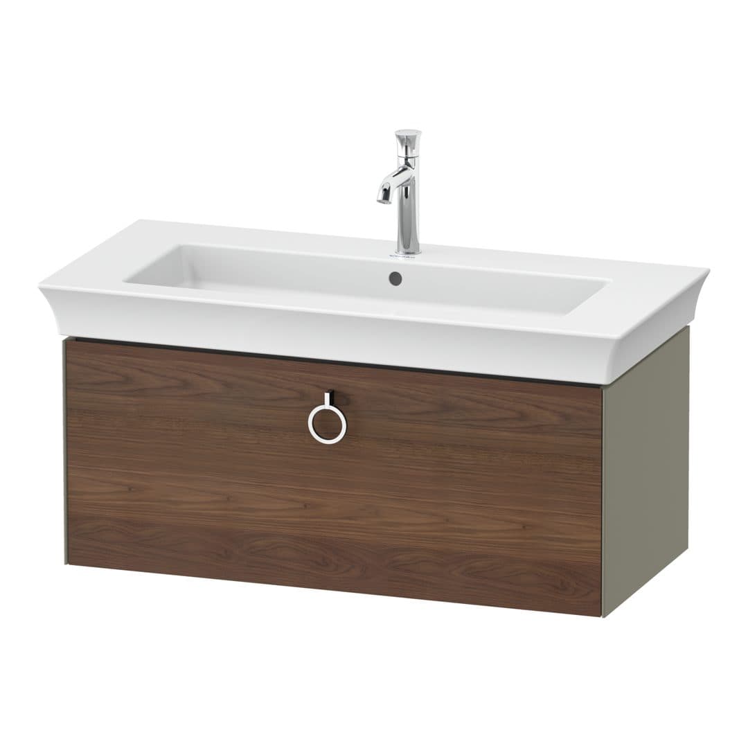 Duravit White Tulip – Έπιπλο Νιπτήρα – 984 mm, 1 συρτάρι, νιπτήρας κέντρο, σώμα Stone grey High Gloss, Chrome High Gloss – American walnut Matt, Solid wood (WT4252077H2)