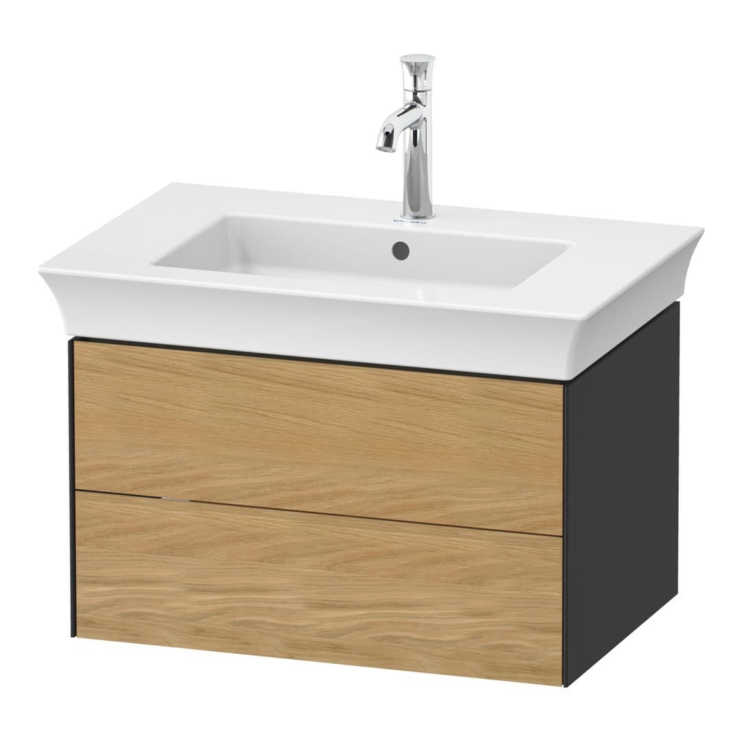 Duravit White Tulip – Έπιπλο Νιπτήρα – 684 mm, 2 συρτάρια, νιπτήρας κέντρο, σώμα Graphite High Gloss – Natural Oak solid Matt, Solid wood (WT43410H5H1)