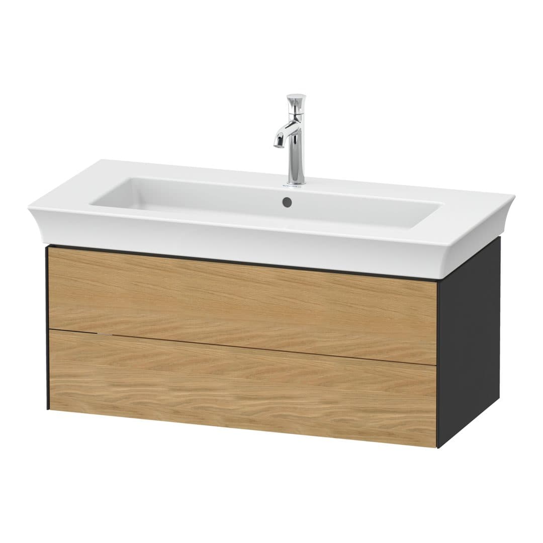 Duravit White Tulip – Έπιπλο Νιπτήρα – 984 mm, 2 συρτάρια, νιπτήρας κέντρο, σώμα Graphite Satin Matt – Natural Oak solid Matt, Solid wood (WT43420H558)