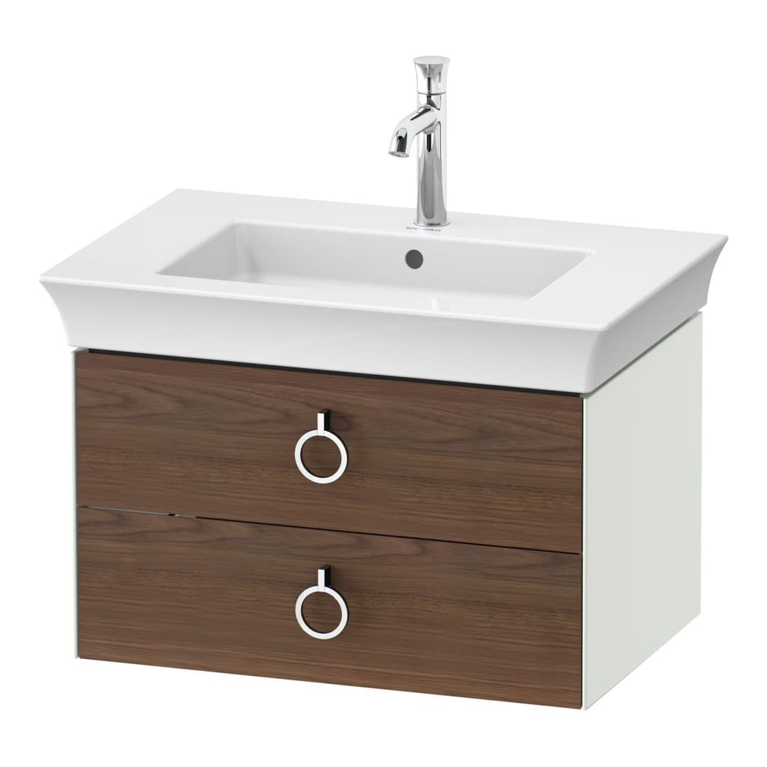 Duravit White Tulip – Έπιπλο Νιπτήρα – 684 mm, 2 συρτάρια, νιπτήρας κέντρο, σώμα White Satin Matt, Chrome High Gloss – American walnut Matt, Solid wood (WT435107736)
